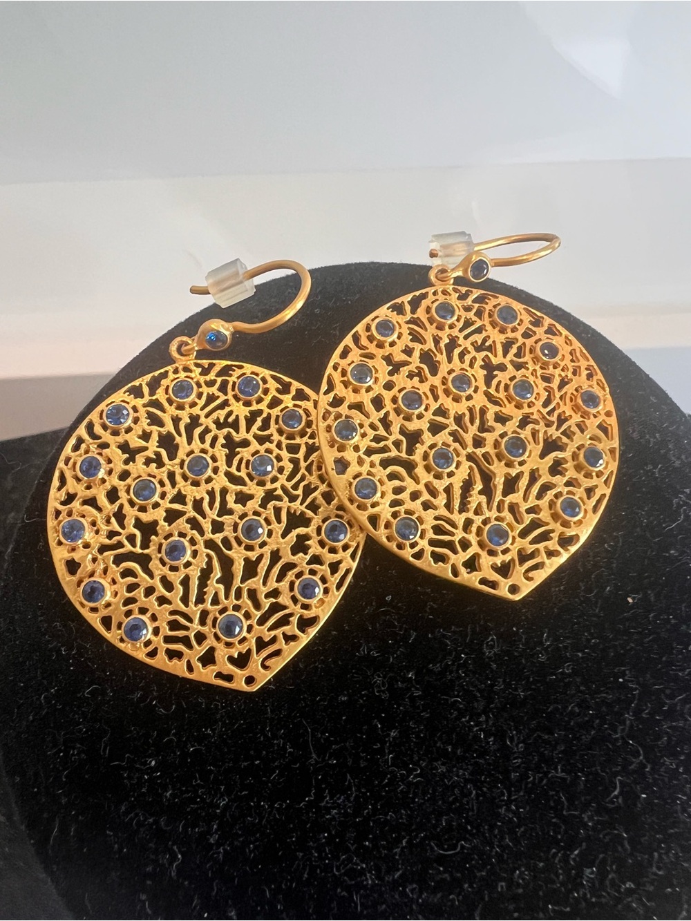 Julie Vos Gold Filigree Earrings with Blue Stones
